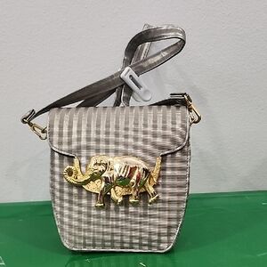 Striped Gray and Gold Elephant Accent Bag